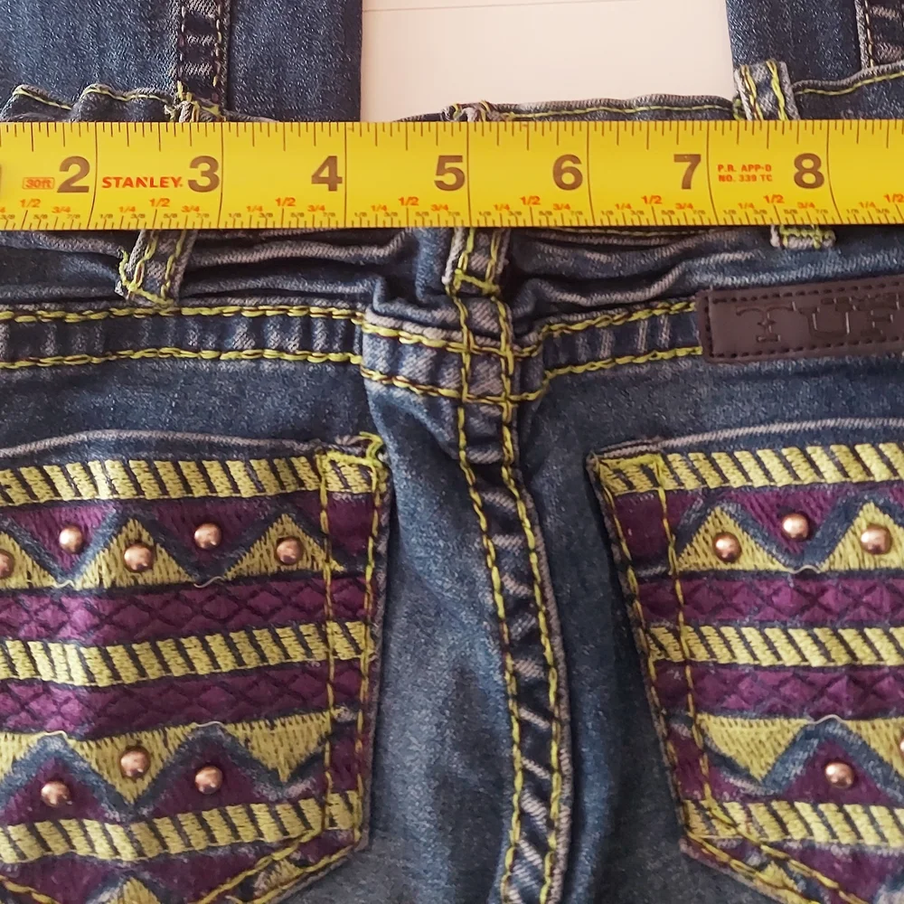 Cowgirl Tuff Girls Jeans Adjustable Waist Elastic Aztec Reboot Embroidered Sz 8 - Picture 6 of 9